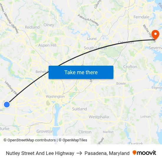 Nutley Street And Lee Highway to Pasadena, Maryland map