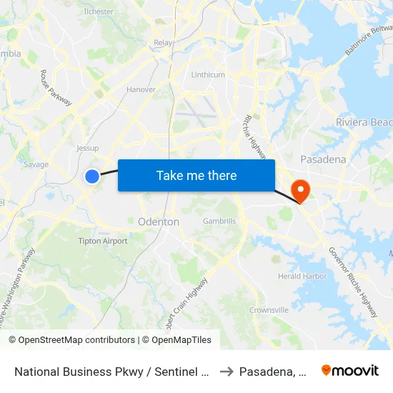 National Business Pkwy / Sentinel Way (Northbound) to Pasadena, Maryland map