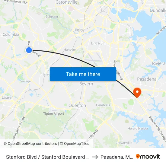 Stanford Blvd / Stanford Boulevard Cir (Westbound) to Pasadena, Maryland map