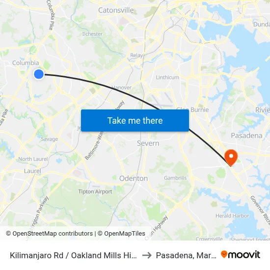 Kilimanjaro Rd / Oakland Mills High School to Pasadena, Maryland map