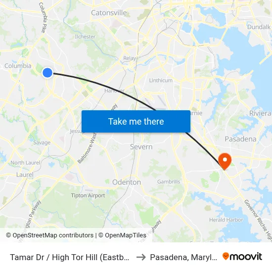 Tamar Dr / High Tor Hill (Eastbound) to Pasadena, Maryland map