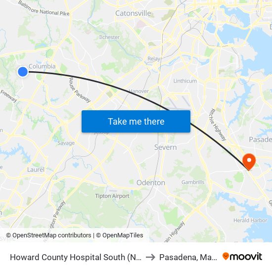 Howard County Hospital South (Northbound) to Pasadena, Maryland map