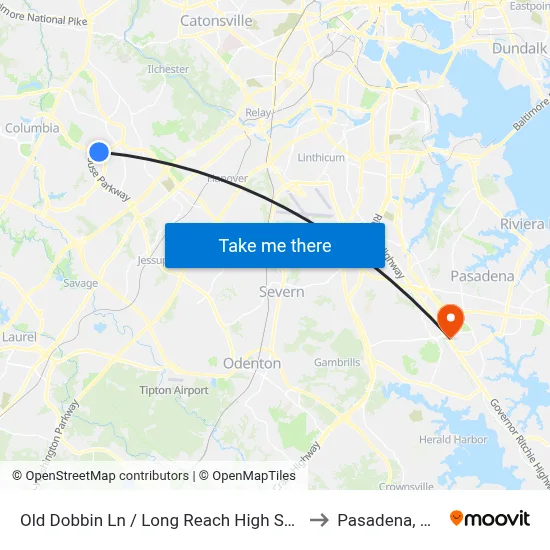 Old Dobbin Ln / Long Reach High School (Northbound) to Pasadena, Maryland map
