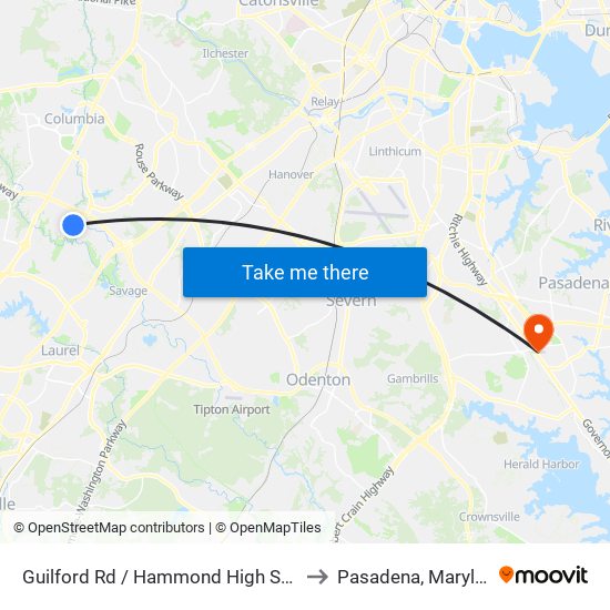 Guilford Rd / Hammond High School to Pasadena, Maryland map