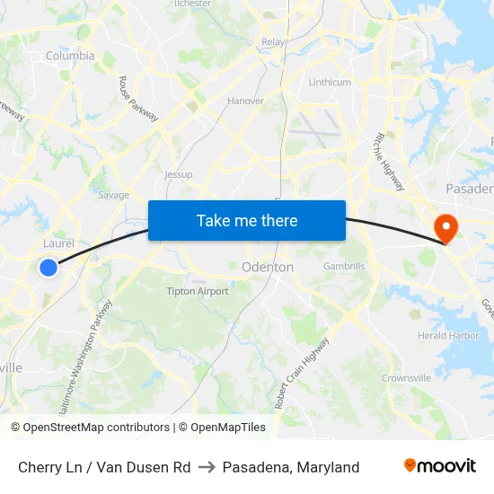 Cherry Ln / Van Dusen Rd to Pasadena, Maryland map