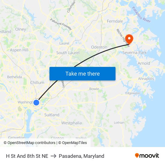 H St And 8th St NE to Pasadena, Maryland map