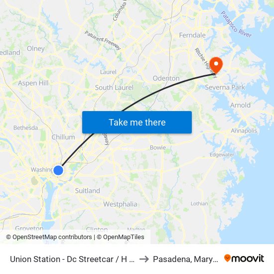 Union Station - Dc Streetcar / H Street to Pasadena, Maryland map