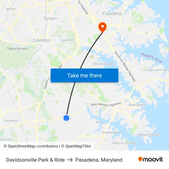 Davidsonville Park & Ride to Pasadena, Maryland map