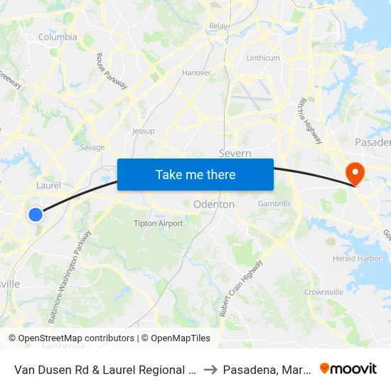 Van Dusen Rd & Laurel Regional Hospital to Pasadena, Maryland map