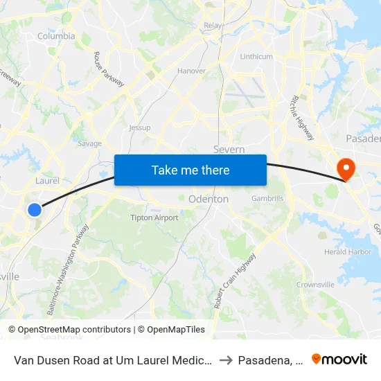 Van Dusen Road at Um Laurel Medical Center (Northbound) to Pasadena, Maryland map