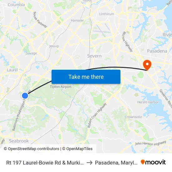 Rt 197 Laurel-Bowie Rd & Murkirk Rd to Pasadena, Maryland map