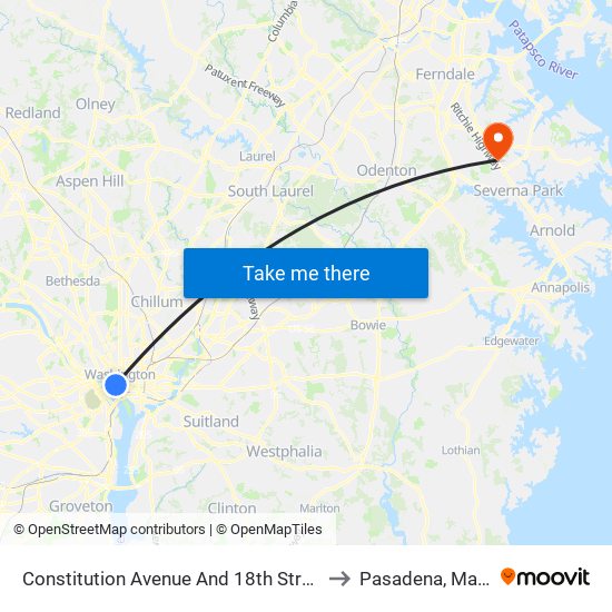 Constitution Avenue And 18th Street NW (Eb) to Pasadena, Maryland map