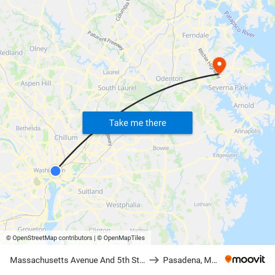 Massachusetts Avenue And 5th Street NW (Eb) to Pasadena, Maryland map