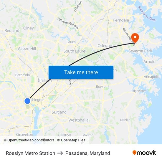 Rosslyn Metro Station to Pasadena, Maryland map