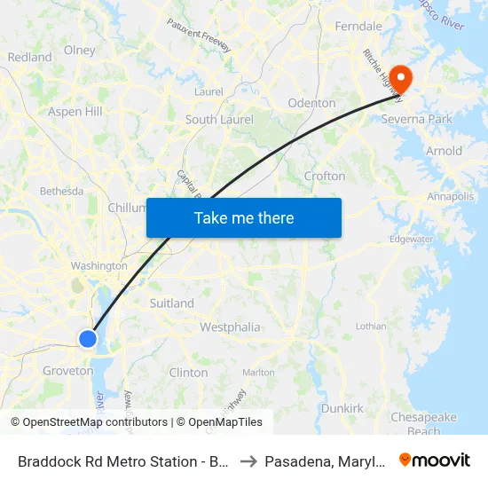 Braddock Rd Metro Station - Bay A to Pasadena, Maryland map