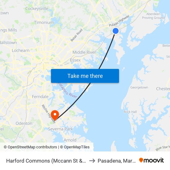 Harford Commons (Mccann St & Starr St) to Pasadena, Maryland map