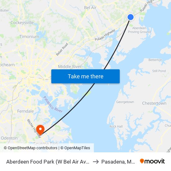 Aberdeen Food Park (W Bel Air Ave & Baker St) to Pasadena, Maryland map