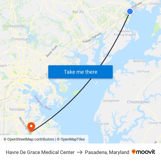 Havre De Grace Medical Center to Pasadena, Maryland map