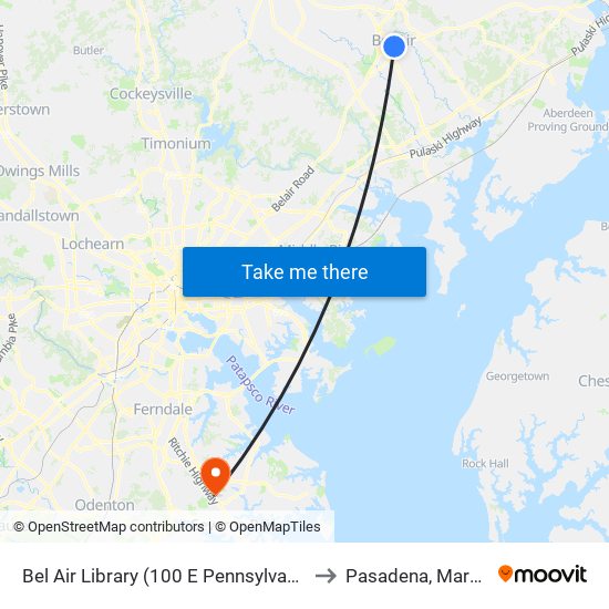 Bel Air Library (100 E Pennsylvania Ave) to Pasadena, Maryland map