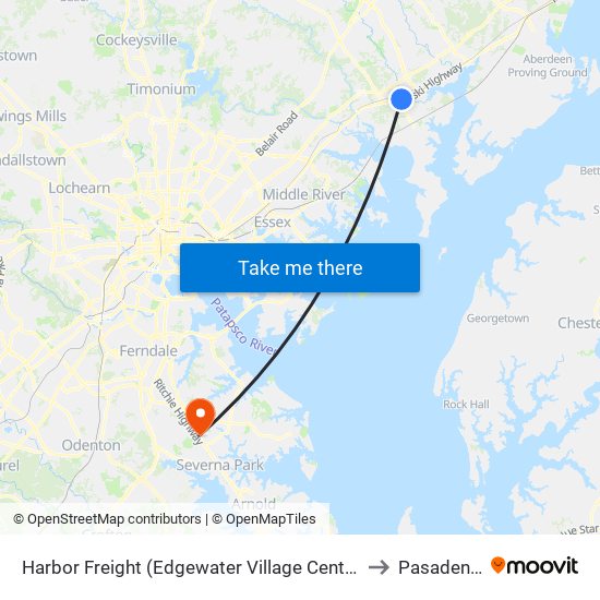 Harbor Freight (Edgewater Village Center / 1807 Pulaski Hwy / Stop Is on Us 40) to Pasadena, Maryland map