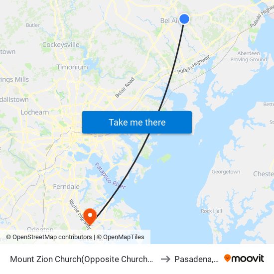 Mount Zion Church(Opposite Churchville Rd/Rt 22 & Andreas Dr) to Pasadena, Maryland map