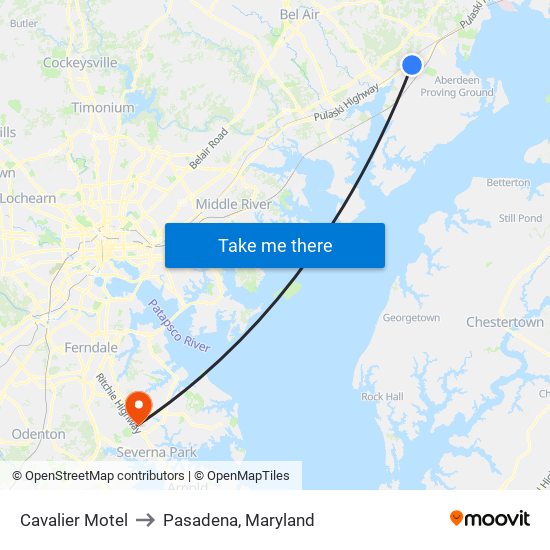 Cavalier Motel to Pasadena, Maryland map