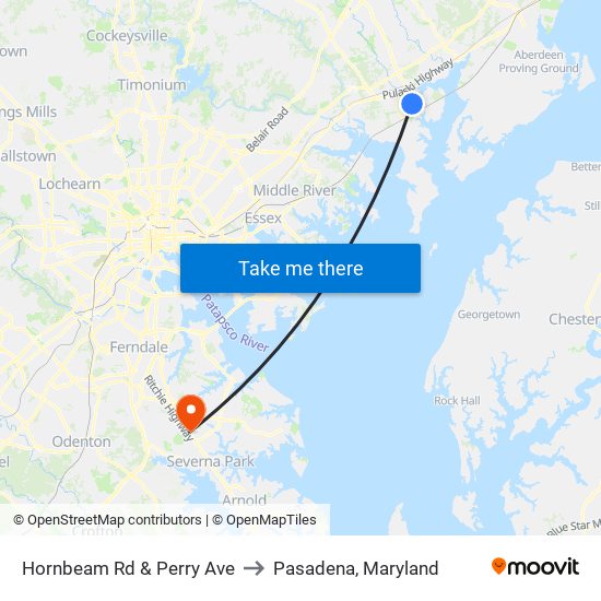 Hornbeam Rd & Perry Ave to Pasadena, Maryland map