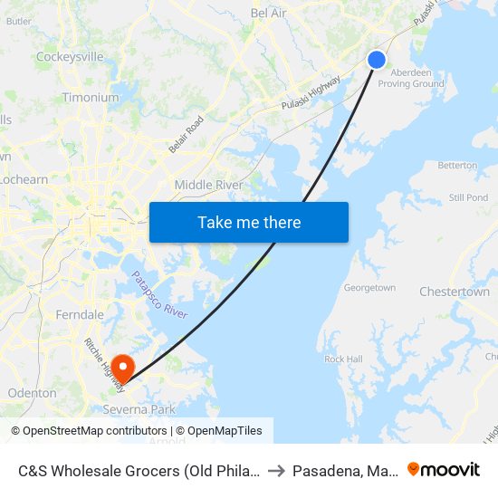 C&S Wholesale Grocers (Old Philadelphia Rd) to Pasadena, Maryland map