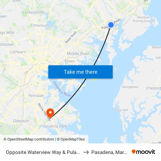 Opposite Waterview Way & Pulaski Hwy to Pasadena, Maryland map