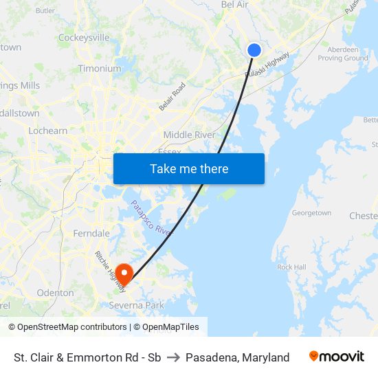 St. Clair & Emmorton Rd - Sb to Pasadena, Maryland map