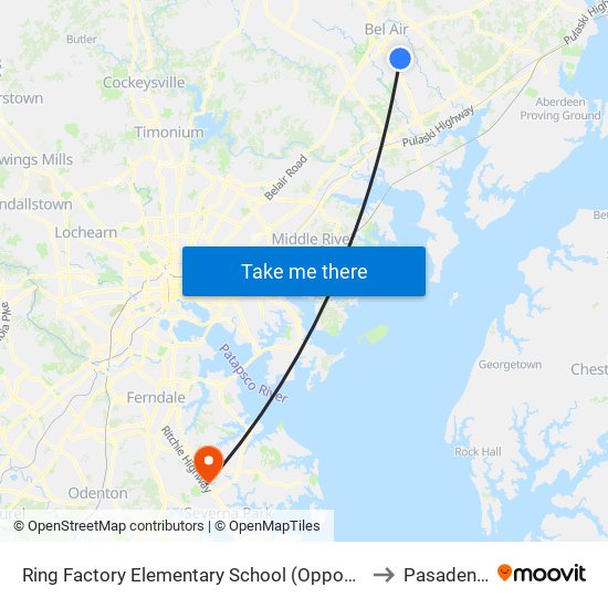 Ring Factory Elementary School (Opposite Emmorton Rd/Rt 924 & Lexington Rd) to Pasadena, Maryland map