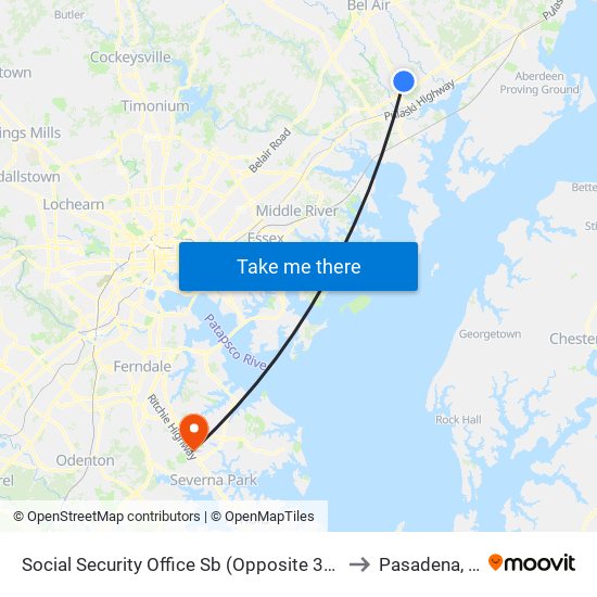 Social Security Office Sb (Opposite 3415 Box Hill S Corp Ctr Dr) to Pasadena, Maryland map