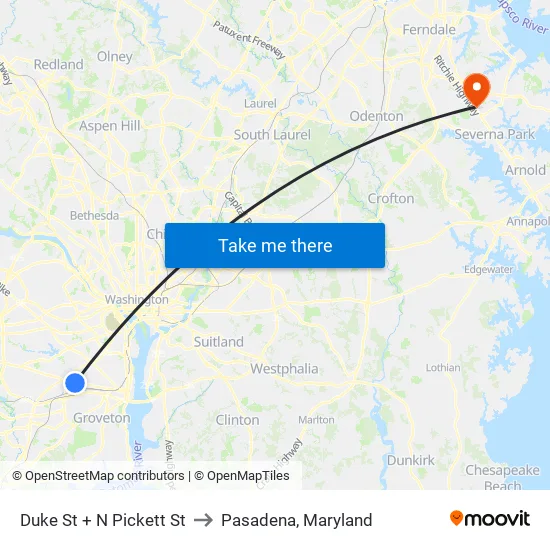 Duke St+N Pickett St to Pasadena, Maryland map