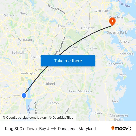 King St-Old Town+Bay J to Pasadena, Maryland map