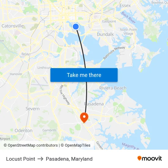 Locust Point to Pasadena, Maryland map