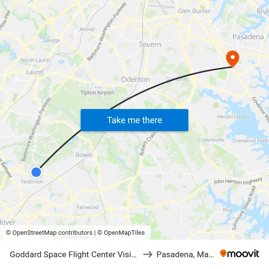 Goddard Space Flight Center Visitors Center to Pasadena, Maryland map