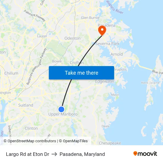 Largo Rd at Eton Dr to Pasadena, Maryland map