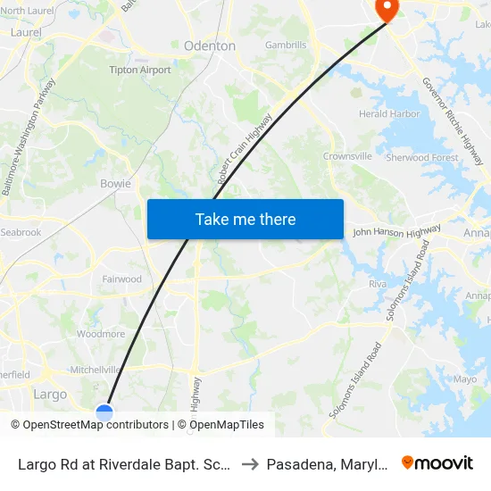 Largo Rd at Riverdale Bapt. School to Pasadena, Maryland map