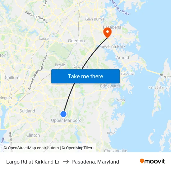 Largo Rd at Kirkland Ln to Pasadena, Maryland map