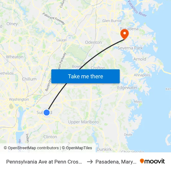 Pennsylvania Ave at Penn Crossing Dr to Pasadena, Maryland map