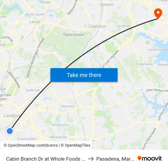 Cabin Branch Dr at Whole Foods Entrance to Pasadena, Maryland map