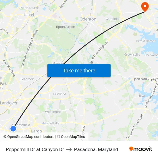 Peppermill Dr at Canyon Dr to Pasadena, Maryland map