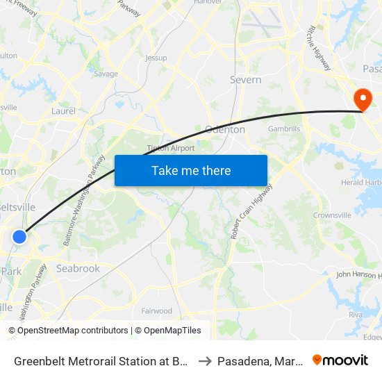 Greenbelt Metrorail Station at Bus Bay E to Pasadena, Maryland map