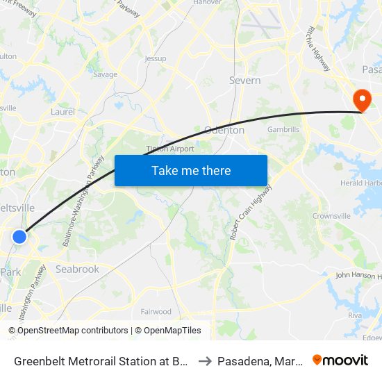 Greenbelt Metrorail Station at Bus Bay A to Pasadena, Maryland map