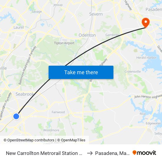 New Carrollton Metrorail Station at Bus Bay F to Pasadena, Maryland map
