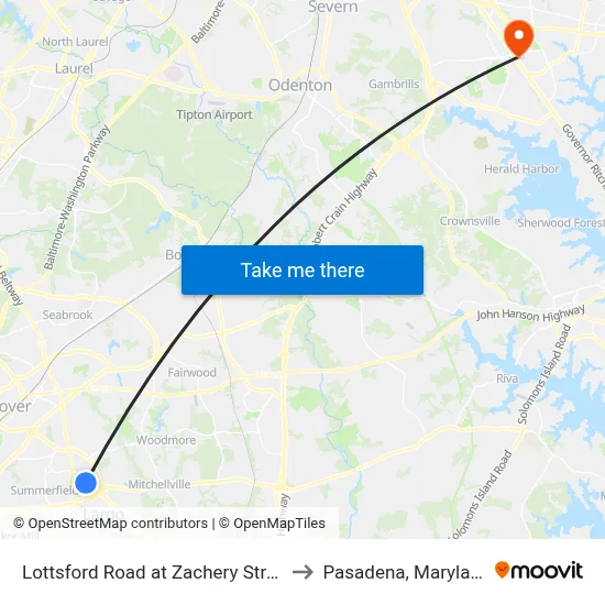 Lottsford Road at Zachery Street to Pasadena, Maryland map