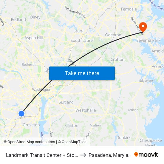 Landmark to Pasadena, Maryland map