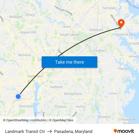 Landmark Transit Ctr to Pasadena, Maryland map