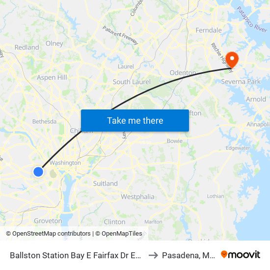 Ballston Station Bay E Fairfax Dr Eb @ N Stuart St to Pasadena, Maryland map