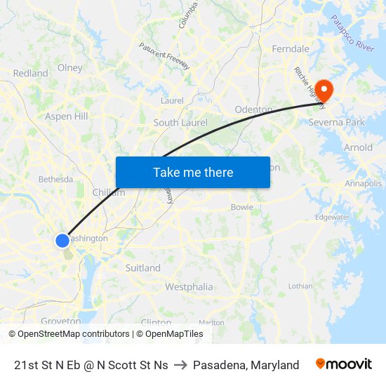 21st St N Eb @ N Scott St Ns to Pasadena, Maryland map